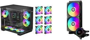 PCCOOLER CPS C3 T500 ARGB PC Case, Dual-Chamber Mid-Tower ATX Case, Desktop Computer Case w/ 6 ARGB Fans Pre-installed w/ Fan Hub, Column-Free Design, Tempered Glass, USB 3.1 Gen 2 Type-C, Black PCCOOLER CPS DA240 ARGB AIO CPU Liquid Cooler
