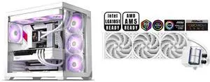PCCOOLER CPS C3 T700 ARGB PC Case, 4 x 120mm ARGB Fans Included, Dual-Chamber Mid-Tower ATX Case, High-Airflow Computer Case, BTF Motherboard Supports, Sturdy Tempered Glass Front & Side Panels, White PCCOOLER CPS DS360 AIO CPU Liquid Coole