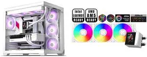 PCCOOLER CPS C3 T700 ARGB PC Case, 4 x 120mm ARGB Fans Included, Dual-Chamber Mid-Tower ATX Case, High-Airflow Computer Case, BTF Motherboard Supports, Sturdy Tempered Glass Front & Side Panels, White PCCOOLER CPS DC360 Pro ARGB Display AIO