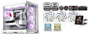 PCCOOLER CPS C3 T700 ARGB PC Case, 4 x 120mm ARGB Fans Included, Dual-Chamber Mid-Tower ATX Case, High-Airflow Computer Case, BTF Motherboard Supports, Sturdy Tempered Glass Front & Side Panels, White PCCOOLER CPS DT360 ARGB Display AIO CPU