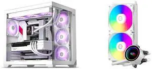 PCCOOLER CPS C3 T700 ARGB PC Case, 4 x 120mm ARGB Fans Included, Dual-Chamber Mid-Tower ATX Case, High-Airflow Computer Case, BTF Motherboard Supports, Sturdy Tempered Glass Front & Side Panels, White PCCOOLER CPS DA240 ARGB AIO CPU Liquid