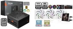 PCCOOLER CPS YN1000 Fully Modular Power Supply, 80 PLUS Gold 1000W PSU, 12V-2x6 Cable, ATX 3.1 & PCIe 5.1 Ready, 105°C Rated Japanese Capacitors, ECO Mode, 135mm FDB Fan, 10 Years Warranty PCCOOLER CPS DT360 ARGB Display AIO CPU Liquid Cool