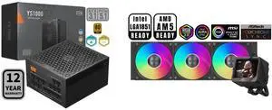 PCCOOLER CPS YS1000 Fully Modular Power Supply, 80 PLUS Gold 1000W PSU, 12V-2x6 Cable, ATX 3.1 & PCIe 5.1 Ready, 105°C Rated Japanese Capacitors, ECO Mode, 135mm FDB Fan, 12 Years Warranty PCCOOLER CPS GT360 ARGB Display AIO CPU Liquid Cool
