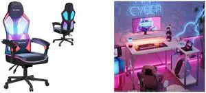 Bestier RGB LED Gaming Chair with Pocket Spring Cushion and  Adjustable Lumbar Support, Ergonomic Breathable Fabric Computer Office Chair, Black/ Red Bestier 42 L Shaped Computer Desk with LED, Corner Gaming Desk with Power Outlet,Reversibl