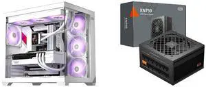PCCOOLER CPS C3 T700 ARGB PC Case, 4 x 120mm ARGB Fans Included, Dual-Chamber Mid-Tower ATX Case, High-Airflow Computer Case, BTF Motherboard Supports, Sturdy Tempered Glass Front & Side Panels, White PCCOOLER CPS KN750 Fully Modular Power