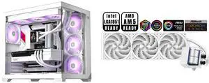 PCCOOLER CPS C3 T700 ARGB PC Case, 4 x 120mm ARGB Fans Included, Dual-Chamber Mid-Tower ATX Case, High-Airflow Computer Case, BTF Motherboard Supports, Sturdy Tempered Glass Front & Side Panels, White PCCOOLER CPS DS360 AIO CPU Liquid Coole