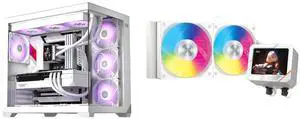 PCCOOLER CPS C3 T700 ARGB PC Case, 4 x 120mm ARGB Fans Included, Dual-Chamber Mid-Tower ATX Case, High-Airflow Computer Case, BTF Motherboard Supports, Sturdy Tempered Glass Front & Side Panels, White PCCOOLER CPS GT240 ARGB Display AIO CPU