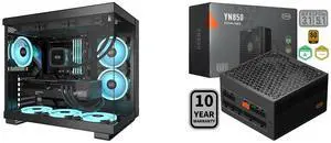 PCCOOLER CPS C3 T500 ARGB PC Case, Dual-Chamber Mid-Tower ATX Case, Desktop Computer Case w/ 6 ARGB Fans Pre-installed w/ Fan Hub, Column-Free Design, Tempered Glass, USB 3.1 Gen 2 Type-C, Black PCCOOLER CPS YN850 Fully Modular Power Supply