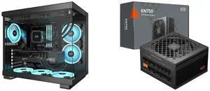 PCCOOLER CPS C3 T500 ARGB PC Case, Dual-Chamber Mid-Tower ATX Case, Desktop Computer Case w/ 6 ARGB Fans Pre-installed w/ Fan Hub, Column-Free Design, Tempered Glass, USB 3.1 Gen 2 Type-C, Black PCCOOLER CPS KN750 Fully Modular Power Supply