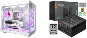 PCCOOLER CPS C3 T500 ARGB PC Case, Dual-Chamber Mid-Tower ATX Case, Desktop Computer Case w/ 6 ARGB Fans Pre-installed w/ Fan Hub, Column-Free Design, Tempered Glass, USB 3.1 Gen 2 Type-C, White PCCOOLER CPS YS1200 Fully Modular Power Suppl