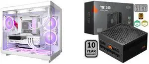 PCCOOLER CPS C3 T500 ARGB PC Case, Dual-Chamber Mid-Tower ATX Case, Desktop Computer Case w/ 6 ARGB Fans Pre-installed w/ Fan Hub, Column-Free Design, Tempered Glass, USB 3.1 Gen 2 Type-C, White PCCOOLER CPS YN1000 Fully Modular Power Suppl