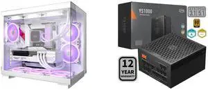 PCCOOLER CPS C3 T500 ARGB PC Case, Dual-Chamber Mid-Tower ATX Case, Desktop Computer Case w/ 6 ARGB Fans Pre-installed w/ Fan Hub, Column-Free Design, Tempered Glass, USB 3.1 Gen 2 Type-C, White PCCOOLER CPS YS1000 Fully Modular Power Suppl