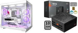 PCCOOLER CPS C3 T500 ARGB PC Case, Dual-Chamber Mid-Tower ATX Case, Desktop Computer Case w/ 6 ARGB Fans Pre-installed w/ Fan Hub, Column-Free Design, Tempered Glass, USB 3.1 Gen 2 Type-C, White PCCOOLER CPS YN750 Fully Modular Power Supply