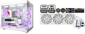 PCCOOLER CPS C3 T500 ARGB PC Case, Dual-Chamber Mid-Tower ATX Case, Desktop Computer Case w/ 6 ARGB Fans Pre-installed w/ Fan Hub, Column-Free Design, Tempered Glass, USB 3.1 Gen 2 Type-C, White PCCOOLER CPS DS360 AIO CPU Liquid Cooler, 360