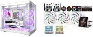 PCCOOLER CPS C3 T500 ARGB PC Case, Dual-Chamber Mid-Tower ATX Case, Desktop Computer Case w/ 6 ARGB Fans Pre-installed w/ Fan Hub, Column-Free Design, Tempered Glass, USB 3.1 Gen 2 Type-C, White PCCOOLER CPS DT360 ARGB Display AIO CPU Liqui