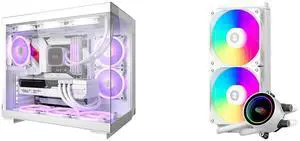 PCCOOLER CPS C3 T500 ARGB PC Case, Dual-Chamber Mid-Tower ATX Case, Desktop Computer Case w/ 6 ARGB Fans Pre-installed w/ Fan Hub, Column-Free Design, Tempered Glass, USB 3.1 Gen 2 Type-C, White PCCOOLER CPS DA240 ARGB AIO CPU Liquid Cooler