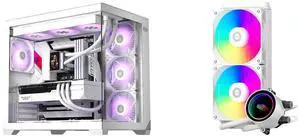 PCCOOLER CPS C3 T700 ARGB PC Case, 4 x 120mm ARGB Fans Included, Dual-Chamber Mid-Tower ATX Case, High-Airflow Computer Case, BTF Motherboard Supports, Sturdy Tempered Glass Front & Side Panels, White PCCOOLER CPS DA240 ARGB AIO CPU Liquid