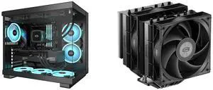 PCCOOLER CPS C3 T500 ARGB PC Case, Dual-Chamber Mid-Tower ATX Case, Desktop Computer Case w/ 6 ARGB Fans Pre-installed w/ Fan Hub, Column-Free Design, Tempered Glass, USB 3.1 Gen 2 Type-C, Black PCCOOLER CPS RT620 Dual Tower CPU Air Cooler,