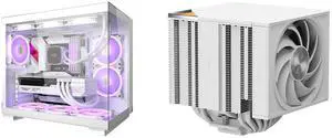 PCCOOLER CPS C3 T500 ARGB PC Case, Dual-Chamber Mid-Tower ATX Case, Desktop Computer Case w/ 6 ARGB Fans Pre-installed w/ Fan Hub, Column-Free Design, Tempered Glass, USB 3.1 Gen 2 Type-C, White PCCOOLER CPS RZ820 Dual Tower CPU Air Cooler,