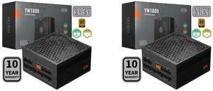 2 x PCCOOLER CPS YN1000 Fully Modular Power Supply, 80 PLUS Gold 1000W PSU, 12V-2x6 Cable, ATX 3.1 & PCIe 5.1 Ready, 105°C Rated Japanese Capacitors, ECO Mode, 135mm FDB Fan, 10 Years Warranty
