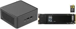 ASUS NUC 15 Pro Tall Barebone Kit Mini PC with Intel Series 2 Core 7 240H, 2x DDR5 SO-Dimm Slots, Dual Storage Design, Thunderbolt™ 4, Wi-Fi 7,  Blue tooth 5.4 - Memory and Storage Sold Separately SAMSUNG 990 EVO PLUS SSD 4TB, PCIe Gen 4x4