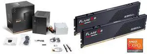ASRock DeskMeet X600 Series Barebone mini PC , Supports AMD Socket AM5 Ryzen™ 9000&8000&7000 Series Processors, up to 65W, support 4 x DDR5 DIMMs, up to 7200+ MHz (OC), 256GB Memory. G.SKILL Flare X5 series AMD EXPO 32GB (2 x 16GB) 288-Pin