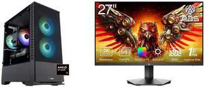 ABS Cyclone Ruby Gaming PC - Windows 11 - AMD Ryzen 7 9700X - GeForce RTX 5060 Ti -  DLSS 4 - AI-Powered Performance - 32GB DDR5 6000 - 1TB M.2 NVMe SSD - CR9700X5060TI2 ABS 27" 180Hz Fast IPS QHD (2560x1440) Gaming Monitor 1ms VESA Display