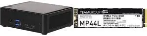 ASRock Industrial NUCS BOX-1340P/D4 Black Barebone Systems - Mini-PC(Intel® 13th Gen (Raptor Lake-P) Core™ Processors i5-1340P, Supports Quad display, 2 x HDMI 2.0b, 2 x DP 1.4a (from Type-C)) Team Group MP44L M.2 2280 1TB PCIe 4.0 x4 with