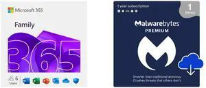 Microsoft 365 Family | 12-Month Subscription, up to 6 people | Premium Office Apps - now with Copilot | 1TB OneDrive cloud storage | PC/Mac Download Malwarebytes Premium - 1 -Device / 1 Year - Download