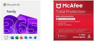 Microsoft 365 Family | 12-Month Subscription, up to 6 people | Premium Office Apps - now with Copilot | 1TB OneDrive cloud storage | PC/Mac Download McAfee Total Protection  (Windows, macOS, Android, iOS, ChromeOS) 2025 | 1 Device | Include