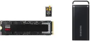 SAMSUNG SSD 9100 PRO 1TB, PCIe 5.0x4 M.2 2280, Seq. Read Speeds Up to 14,800MB/s, Best for AI Computing, Gaming, and Heavy Duty Workstations (MZ- VAP1T0B/AM) SAMSUNG T5 EVO Portable SSD 8TB, USB 3.2 Gen 1 External Solid State Drive, Seq. Re SAMSUNG SSD 9100 PRO 1TB, PCIe 5.0x4 M.2 2280, Seq. Read Speeds Up to 14,800MB/s, Best for AI Computing, Gaming, and Heavy Duty Workstations (MZ- VAP1T0B/AM) SAMSUNG T5 EVO Portable SSD 8TB, USB 3.2 Gen 1 External Solid State Drive, Seq. Re