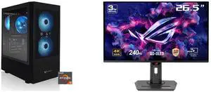 AVGPC Max Gaming PC, AMD Ryzen 5 5600G 6-Core 4.4 GHz Max Boost, AMD Radeon Vega 7 (GPU upgrade ready up to RTX 4070), 16GB 3200MHz DDR4, 1TB M.2 NVMe SSD, Hyper 212 RGB Cooler, Windows 11, Wi-Fi/AC ASUS ROG Strix 27" 4K QD-OLED Gaming Moni