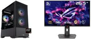 ABS Cyclone Ruby Gaming PC - Windows 11 - AMD Ryzen 5 9600X - GeForce RTX 5060 - DLSS 4 - AI-Powered Performance - 32GB DDR5 6000MHz - 1TB M.2 NVMe SSD - CR9600X5060 ASUS ROG Strix 27" 4K QD-OLED Gaming Monitor (XG27UCDMG) - 240Hz, 0.03ms,