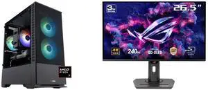 ABS Cyclone Ruby Gaming PC - Windows 11 - AMD Ryzen 7 9700X - GeForce RTX 5060 Ti -  DLSS 4 - AI-Powered Performance - 32GB DDR5 6000 - 1TB M.2 NVMe SSD - CR9700X5060TI2 ASUS ROG Strix 27" 4K QD-OLED Gaming Monitor (XG27UCDMG) - 240Hz, 0.03