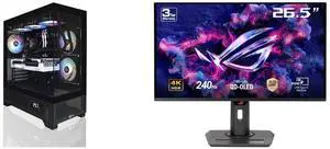 AVGPC Whirlwind Gaming PC AMD Ryzen 7 9700X Zen5, Radeon RX 9070 XT, 32GB 6000MHz DDR5, 1TB NVME M.2 SSD, 360MM AIO Liquid Cooling, WiFi/AC, Tempered Glass Case White, Windows 11 Home Black ASUS ROG Strix 27" 4K QD-OLED Gaming Monitor (XG27