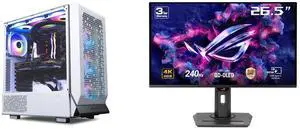 Skytech Omega Gaming PC Desktop, Ryzen 7 7800X3D 4.2 GHz (5GHz Turbo Boost), AMD RX 9070 XT 16GB GDDR6, 2TB Gen4 NVMe SSD, 32GB DDR5 RAM 6000 RGB, 850W GOLD PSU, Wi-Fi, Win 11 ASUS ROG Strix 27" 4K QD-OLED Gaming Monitor (XG27UCDMG) - 240Hz