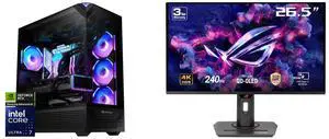 iBUYPOWER Element 9 Pro Black Gaming PC Desktop - Intel Core Ultra 7 265KF - NVIDIA GeForce RTX 5070Ti 16GB - 32GB DDR5 RGB - 2TB NVMe SSD - EPBI7N57T01 ASUS ROG Strix 27" 4K QD-OLED Gaming Monitor (XG27UCDMG) - 240Hz, 0.03ms, OLED Anti-Fli