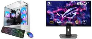 iBUYPOWER Element 9 White Gaming PC Desktop - AMD Ryzen 7 7800X3D - NVIDIA GeForce RTX 5070Ti 16GB - 32GB DDR5 RGB - 1TB NVMe SSD - EWA7N57T01 ASUS ROG Strix 27" 4K QD-OLED Gaming Monitor (XG27UCDMG) - 240Hz, 0.03ms, OLED Anti-Flicker 2.0,