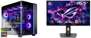 Skytech King 95 Gaming PC Desktop, Ryzen 7 9800X3D 4.7 GHz (5.2 GHz Turbo), NVIDIA RTX 5080 16GB, 2TB Gen4 NVMe SSD, 32GB DDR5 RAM 6000 RGB, 850W GOLD ATX 3 PSU, 360mm ARGB AIO , Wi-Fi, Win 11 ASUS ROG Strix 27" 4K QD-OLED Gaming Monitor (X