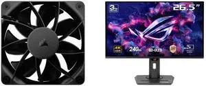 CORSAIR RS120 PWM 120mm Fan - Simplified Control - Daisy-Chain 4-Pin PWM Connection - Concentrated AirGuide Cooling - Magnetic Dome Bearing ASUS ROG Strix 27" 4K QD-OLED Gaming Monitor (XG27UCDMG) - 240Hz, 0.03ms, OLED Anti-Flicker 2.0, Cus