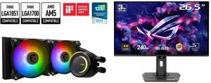 MSI MAG CoreLiquid E240 Black - AIO ARGB CPU Liquid Cooler - Rotating Cap Design - 240mm Radiator - Dual 120mm ARGB PWM Fans - LGA 1851,1700 Ready / AM5 Compatible ASUS ROG Strix 27" 4K QD-OLED Gaming Monitor (XG27UCDMG) - 240Hz, 0.03ms, OL