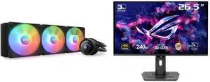 NZXT Kraken RGB 360mm - RL-KR360-B1- AIO RGB CPU Liquid Cooler - LCD Display - 3 x F120RGB Core Fans Radiator Fans Black LGA 1851/ 1700 / AM5 Compatible ASUS ROG Strix 27" 4K QD-OLED Gaming Monitor (XG27UCDMG) - 240Hz, 0.03ms, OLED Anti-Fli