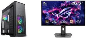 GAMEMAX MASTER 2 Black Tempered Glass USB3.0 and Type C Full Tower ATX Computer Case w/3 x ARGB Fans (Pre-Installed), Support 4090TI GPU and 360mm AIO ASUS ROG Strix 27" 4K QD-OLED Gaming Monitor (XG27UCDMG) - 240Hz, 0.03ms, OLED Anti-Flick