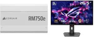 CORSAIR RM750e Fully Modular Low-Noise ATX Power Supply - ATX 3.1 & PCIe 5.1 Compliant - 105°C-Rated Capacitors - Cybenetics Gold  Efficiency ASUS ROG Strix 27" 4K QD-OLED Gaming Monitor (XG27UCDMG) - 240Hz, 0.03ms, OLED Anti-Flicker 2.0, C