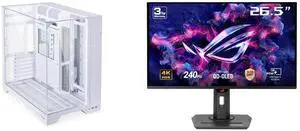 LIAN LI O11 Vision White Aluminum / Steel / Tempered Glass ATX Mid Tower Computer Case ----- O11VW ASUS ROG Strix 27" 4K QD-OLED Gaming Monitor (XG27UCDMG) - 240Hz, 0.03ms, OLED Anti-Flicker 2.0, Custom Heatsink, OLED Care Pro, Neo Proximit