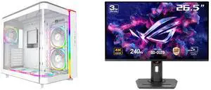 MONTECH, KING 95 PRO Dual-Chamber ATX Mid-Tower PC Gaming Case, High-Airflow, Toolless Panels, Sturdy Curved Tempered Glass Front, Six ARGB PWM Fan Pre-installed with Fan Hub, White ASUS ROG Strix 27" 4K QD-OLED Gaming Monitor (XG27UCDMG) -