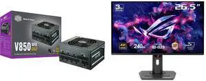 Cooler Master V850 SFX Gold Full Modular, 850W, 80+ Gold Efficiency, ATX Bracket Included, Quiet FDB Fan, SFX Form Factor, 10 Year Warranty ASUS ROG Strix 27" 4K QD-OLED Gaming Monitor (XG27UCDMG) - 240Hz, 0.03ms, OLED Anti-Flicker 2.0, Cus
