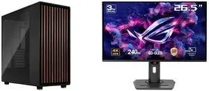 Fractal Design North XL ATX mATX Full Tower PC Case - Charcoal Black Chassis with Walnut Front and Dark Tinted TG Side Panel - FD-C-NOR1X-02 ASUS ROG Strix 27" 4K QD-OLED Gaming Monitor (XG27UCDMG) - 240Hz, 0.03ms, OLED Anti-Flicker 2.0, Cu