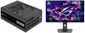 CORSAIR HX1200i Fully Modular Ultra-Low Noise ATX Power Supply - ATX 3.0 & PCIe 5.0 Compliant - Fluid Dynamic Bearing Fan - CORSAIR iCUE Software Compatible - 80 PLUS Platinum Efficiency ASUS ROG Strix 27" 4K QD-OLED Gaming Monitor (XG27UCD