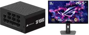 Corsair SF Series (2024) SF1000, 80 PLUS Platinum, Fully Modular SFX Power Supply, CP-9020257-NA ASUS ROG Strix 27" 4K QD-OLED Gaming Monitor (XG27UCDMG) - 240Hz, 0.03ms, OLED Anti-Flicker 2.0, Custom Heatsink, OLED Care Pro, Neo Proximity